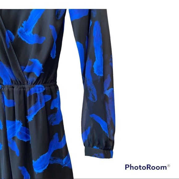 EXPRESS - Black and Blue Feather Romper - Picture 5 of 9